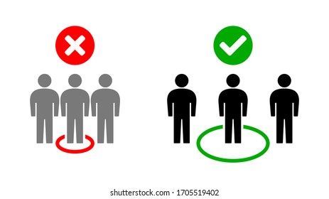 Mantenga un icono del grupo de personas a distancia segura. Imagen vectorial.