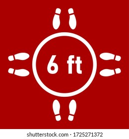 Halten Sie Ihre Distanz sozialen Distanz 6 Fuß Icon mit einem Ring und Shoe Prints. Vector Image.
