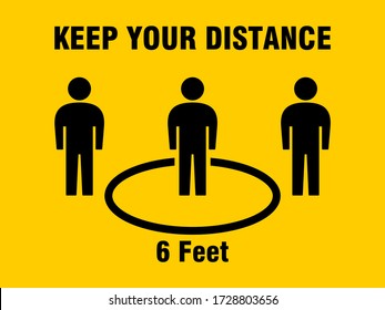 Keep Your Distance Social Distancing 6 Feet Or 6 Ft Instruction Icon. Vector Image.