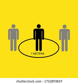 Keep Your Distance Social Distancing 1 meters or 3 ft Instruction Icon. Vector Image.