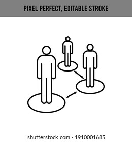 Mantén tu distancia. en el lugar de trabajo, en un lugar público. Seguridad laboral. Stroke editable. Icono de información.