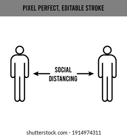 Mantén tu distancia. en el lugar de trabajo, en un lugar público. Seguridad laboral. Stroke editable. Icono de información.