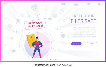 Keep your files safe landing page template. Cybersecurity website homepage interface idea with flat vector illustrations. Privacy protection software web banner, webpage cartoon concept