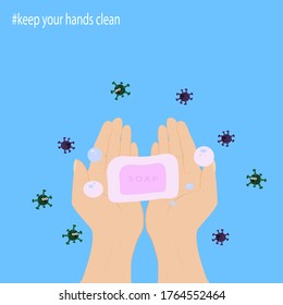 Keep your hands clean.Alcohol gel. Coronavirus. Covid-19.Vector illustration.