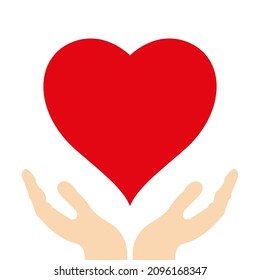 Keep your heart holy. Saving hands and big red heart sign. Flat isolated Christian vector illustration, biblical background.