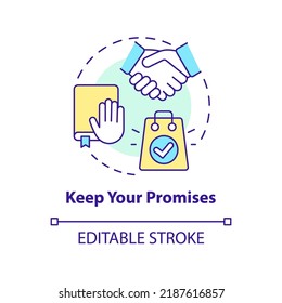 Keep your promises concept icon. Client perception. Customer engagement strategy abstract idea thin line illustration. Isolated outline drawing. Editable stroke. Arial, Myriad Pro-Bold fonts used