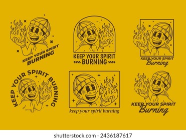 Mantén tu espíritu ardiendo. Ilustración de estilo retro de un tipo gorro sosteniendo un fuego