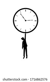 keep your time, boy silhouette holds the clock on the white background, dreaming time,  shadow story vector 