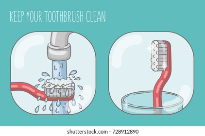 Keep your toothbrush clean. Vector illustration