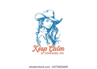 KeepCalm und Cowgirl auf Klassischem Western Cowgirl Zitat T-Shirt-Design