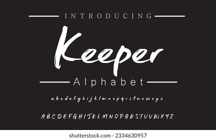 Keeper Lettering font isolated on black background. Texture alphabet in street art and graffiti style. Grunge and dirty effect.  Vector brush letters.