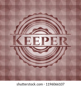 Keeper red badge with geometric pattern background. Seamless.