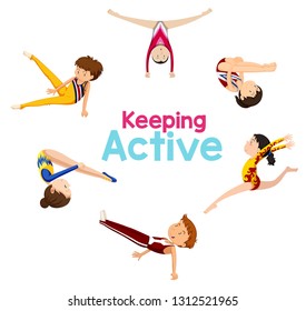 Keeping active logo with gymnastics athlete illustration