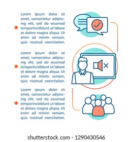 Keeping calm article page vector template. Social support, composure, communication, stress tolerance, feeling. Brochure design element with linear icons, text. Concept illustrations with text space