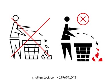 Keeping The Clean. Forbidden Icon. Pitch In Put Trash In Its Place. Tidy Man, Do Not Litter, Icon. Please Do Not Throw Rubbish. Do Not Litter, Place Rubbish In Bins Provided. Vector
