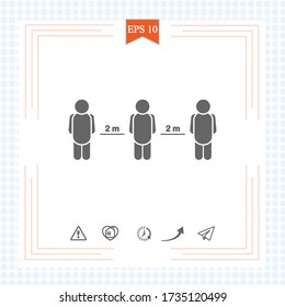 Keeping a Distance Vector Sign. 2 meters. Social Distancing Vector Icon. Social Distancing Campaign. Design Showing 2 meters Distance from Each Other. Physical Distancing.