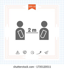 Keeping a Distance Vector Sign. 2 meters. Social Distancing Vector Icon. Social Distancing Campaign. Design Showing 2 meters Distance from Each Other. Physical Distancing.