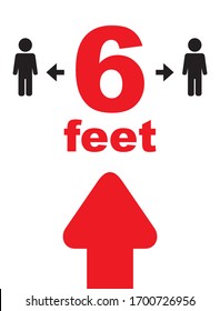 Keeping a Distance Vector Sign.6 feet Rule. Social Distancing Vector Icon. Red-Black Sign on a White. Social Distancing Campaign. Design Showing 6 feet Distance from Each Other. Physical Distancing.