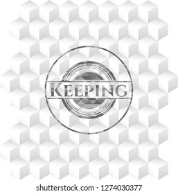 Keeping grey badge with geometric cube white background