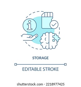 Keeping information in brain concept turquoise icon. Storage in psychology abstract idea thin line illustration. Isolated outline drawing. Editable stroke. Arial, Myriad Pro-Bold fonts used