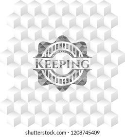 Keeping realistic grey emblem with cube white background