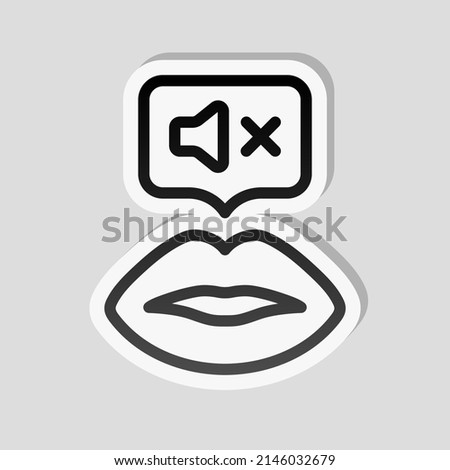 Keeping silence, be quiet, silent please, shhh. Linear sticker, white border and simple shadow on gray background