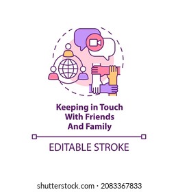 Keeping in touch with friends and family concept icon. Expat struggle abstract idea thin line illustration. Contacting relatives online. Vector isolated outline color drawing. Editable stroke