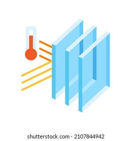 Keeping warm temperature inside house with glass layers. Cross section double glazed window. Infographics showing properties.