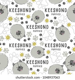 Keeshond : Dog breed collection : Seamless Pattern : Vector Illustration