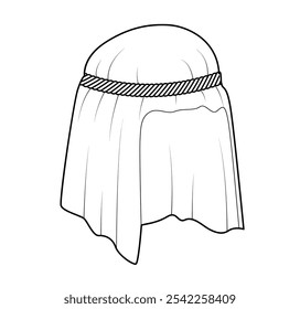 Keffiyeh Hat with band. Muslim Head Scarf Fashion accessory cap clothing technical illustration. Vector headgear for Men, women, unisex style, flat template CAD mockup sketch outline isolated