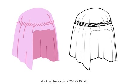 Keffiyeh Hat with band. Muslim Head Scarf Fashion accessory cap clothing technical illustration. Vector headgear for Men, women, unisex style, flat template CAD mockup sketch outline isolated