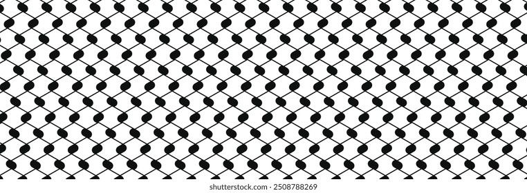 Keffiyeh Pattern, a symbol of resistance, cultural representation, Palestinian identity. Black-white modern geometric seamless pattern ornament. Palestine solidarity scarf vector illustration.