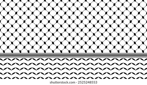 Keffiyeh Pattern, symbol of resistance, cultural representation, Palestinian identity, Black-white modern geometric seamless pattern ornament, Palestine solidarity scarf 