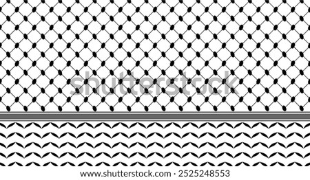 Keffiyeh Pattern, symbol of resistance, cultural representation, Palestinian identity, Black-white modern geometric seamless pattern ornament, Palestine solidarity scarf 