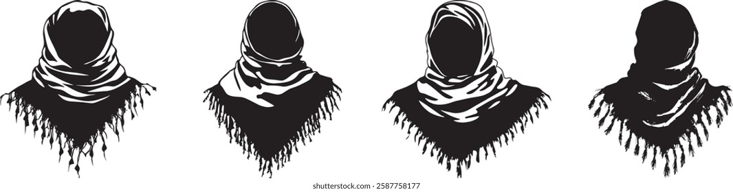 Keffiyeh Vector Illustration Set - Black and White, Isolated.