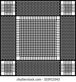 Keffiyeh vector seamless pattern with floral motif. Traditional Middle Eastern headdress. Black and white. Backgrounds & textures shop.