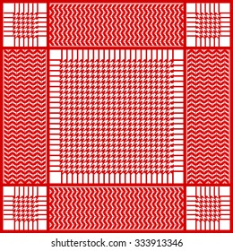 Keffiyeh vector seamless pattern with floral motif. Traditional Middle Eastern headdress. Red and white. Backgrounds & textures shop.