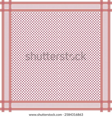 Keffiyeh vector seamless pattern with floral print. Traditional Middle Eastern man headdress. Shemagh military textile collection. Red and white.