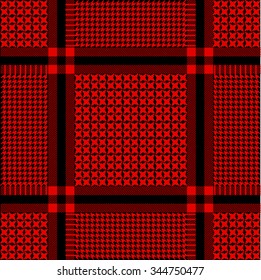 Keffiyeh vector seamless pattern with hounds tooth print. Traditional Middle Eastern man headdress. Black and red print. Backgrounds & textures shop.