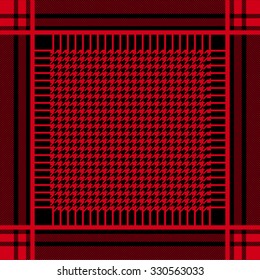 Keffiyeh vector seamless pattern. Traditional Middle Eastern headdress. Shemagh military textile collection. Red on black. Backgrounds & textures shop.
