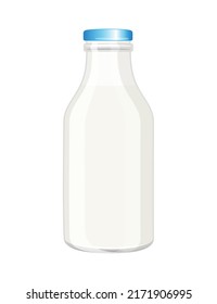 Kefir, yogur o botella gris de vidrio de leche sin etiqueta, ilustración vectorial estilo caricatura aislada en fondo blanco