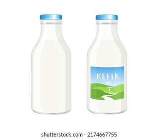 Kefir, yogurt or milk glass grey bottle without label, cartoon style vector illustration isolated on white background