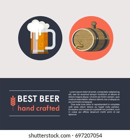 Keg of beer. A mug of beer. Vector icons. The best beer. Hand crafted.
