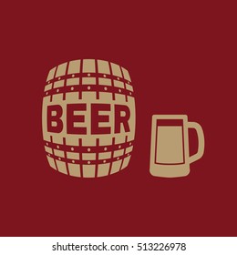 Keg and glass of beer icon. Cask and barrel, alcohol, beer symbol. UI. Web. Logo. Sign. Flat design. App. Stock vector