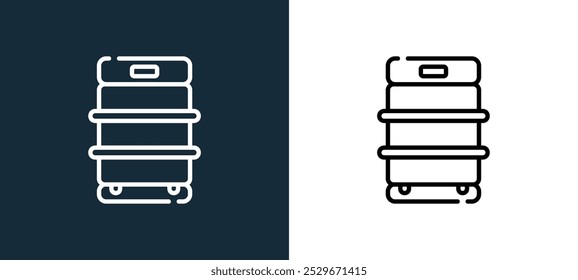 ícone de keg isolado em cores brancas e pretas. ícone de vetor linear do contorno de keg da coleção de cerveja para aplicativos móveis, web e ui.