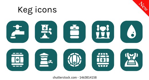 keg icon set. 10 filled keg icons.  Collection Of - Beer tap, Beer keg, Liquify, Barrel, Dirndl