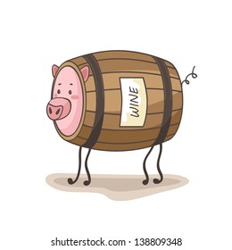 Keg of wine and pig (vector)