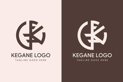 Kegane Logo Design Template. Initial Concep Symbol In Vertical Layout. Brown And Pink Colors Style. Combination Of Letter K, A, E, G And N. Outline Circle Shape.