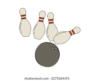 Kegel und Bowlingball. Flache Vektorgrafik