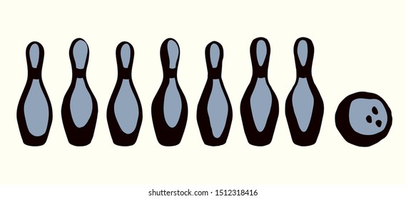 Kegle party set on light club backdrop. Freehand outline black ink hand drawn web cast aim concept logo pictogram emblem design sketchy in retro art doodle style pen on paper text space. Close up view